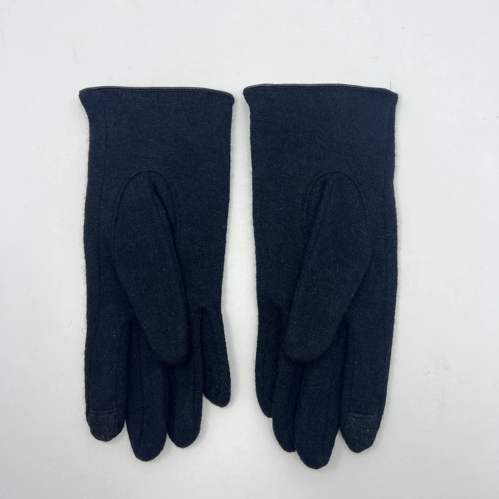 Elegant Black Knit Gloves Leather Bow Womens Small Touchscreen Finger Coquette